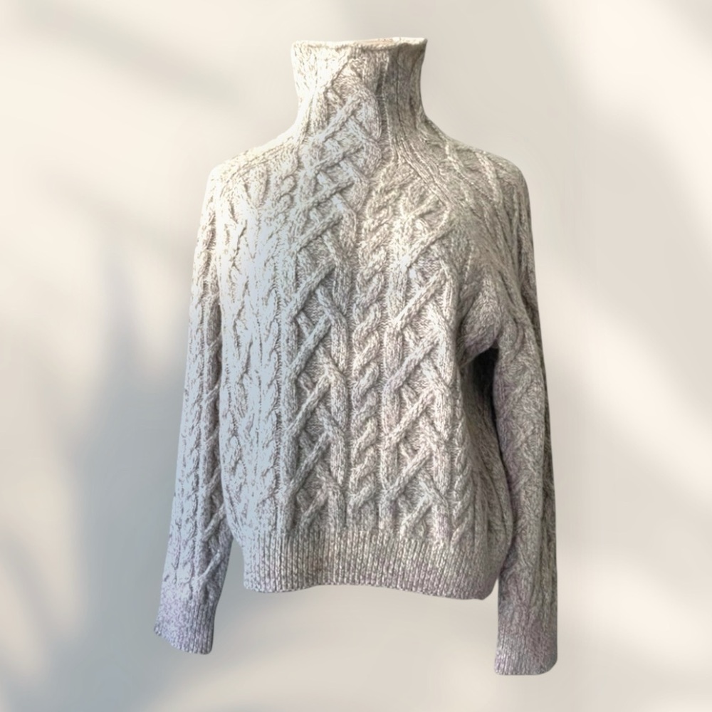 VINCE Oversized Cable-Knit Turtleneck Sweater Wool Cashmere Blend - Picture 2 of 14